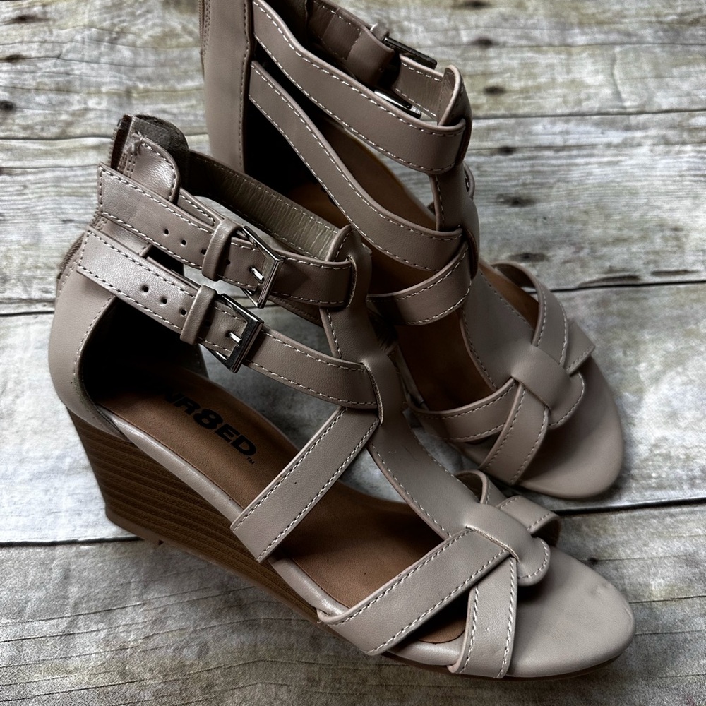 Cream Wedge Sandals with Gladiator Straps